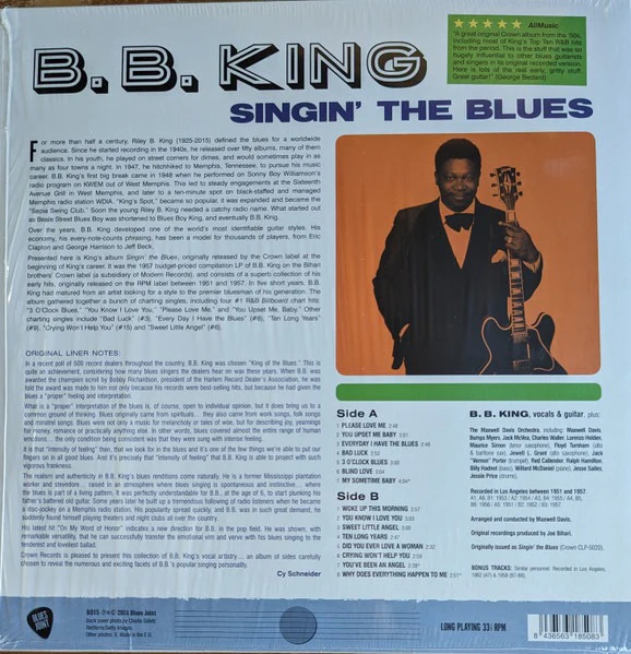 B.B. KING, Singin' The Blues (The Blues Joint Collection; 8015, USA & Europe 2024 Reissue, Insert) LP NEW/NEW - Image 2