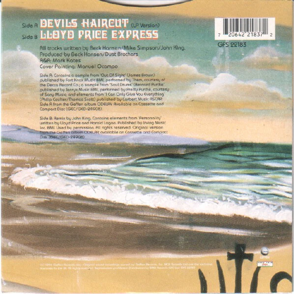 BECK, Devils Haircut (Geffen Records; GFS 22183, UK 1996, Picture Sleeve) 7" VG/VG+ - Image 2