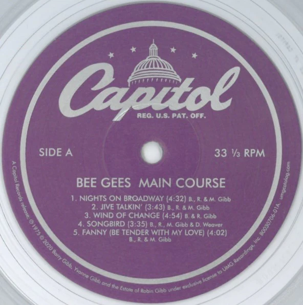 BEE GEES, Main Course (Capitol Records; B0030706-01, Europe 2020 Reissue, Inner, Clear [Whitewater] Vinyl) LP VG+/VG+ - Image 3