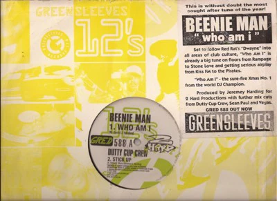 BEENIE MAN / DUTTY CUP CREW / SEAN PAUL / MR. VEGAS, Who Am I / Stick Up / Infiltrate / Nike Air (Greensleeves Records; GRED 588, UK 1997, Company Sleeve) 12" VG+/VG+