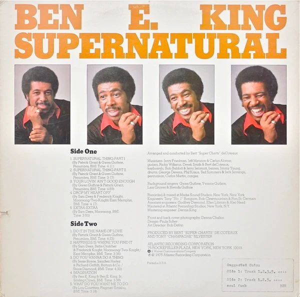 BEN E. KING, Supernatural (Atlantic Orange & Green - With W Logo On Label Rim; SD 18132, US 1975, Inner) LP VG/VG - Image 2
