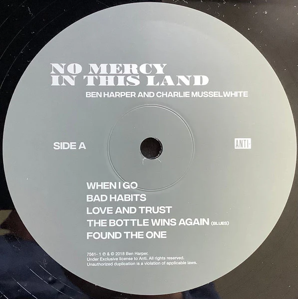 BEN HARPER AND CHARLIE MUSSELWHITE, No Mercy In This Land (Anti-; 7561-1, Europe 2018, 180 Gram Vinyl) LP VG+/VG+ - Image 3