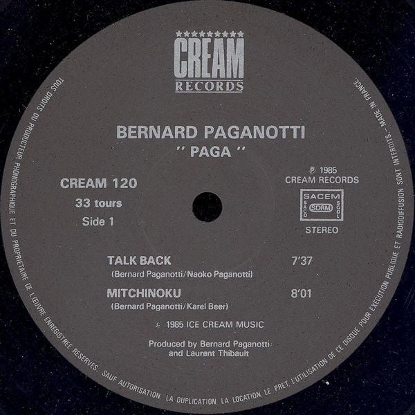 BERNARD PAGANOTTI, Paga (Cream Records; CREAM 120, France 1985) LP VG/G+ - Image 3