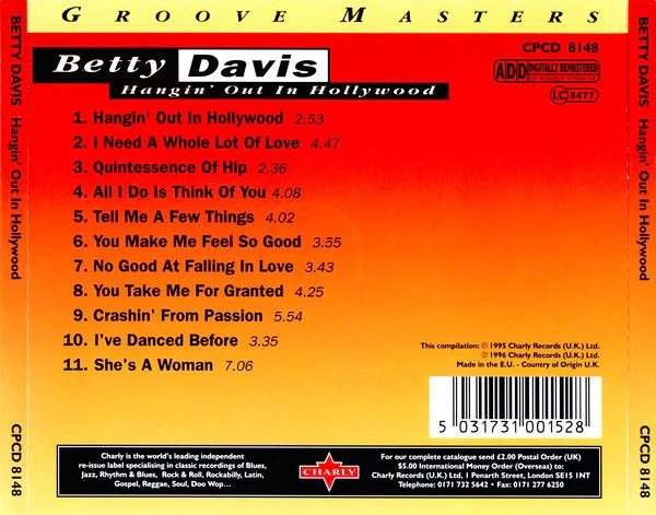 BETTY DAVIS, Hangin' Out In Hollywood (Charly Records; CPCD 8148, UK 1996) CD VG+/VG+ - Image 2