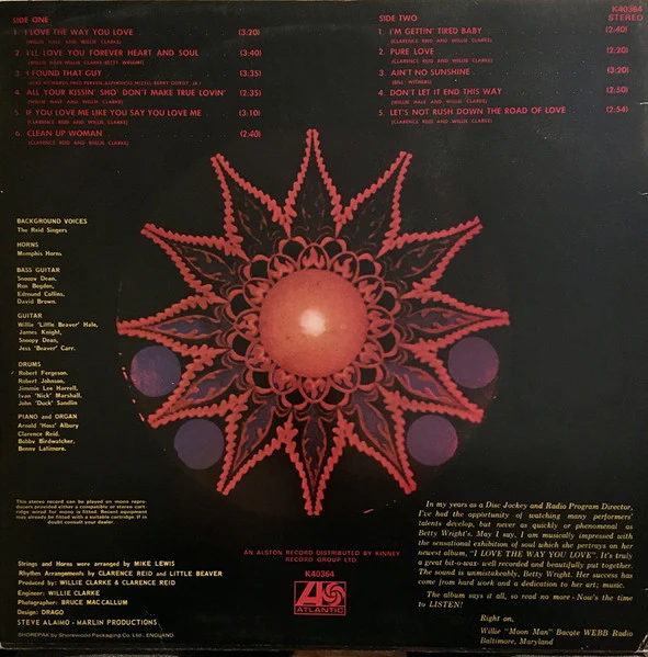 BETTY WRIGHT, I Love The Way You Love Me (Atlantic; K40364, UK 1972) LP VG/G+ - Image 2