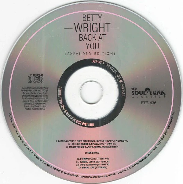 BETTY WRIGHT, Wright Back At You (Funkytowngrooves; FTG 436, UK 2016 Reissue, Jewel Case) CD VG+/EX - Image 3