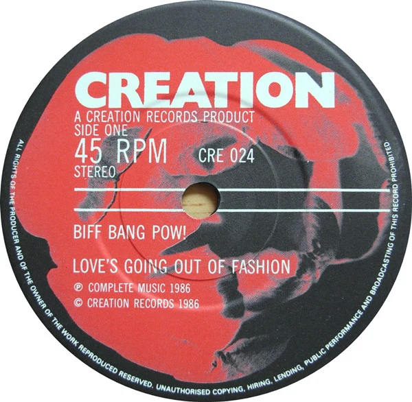 BIFF BANG POW!, Love's Going Out Of Fashion / It Happens All The Time (Creation Records; CRE 024, UK , Picture Sleeve), SALE - Up to 50% Off the Original Price 7" VG+/VG+ - Image 3
