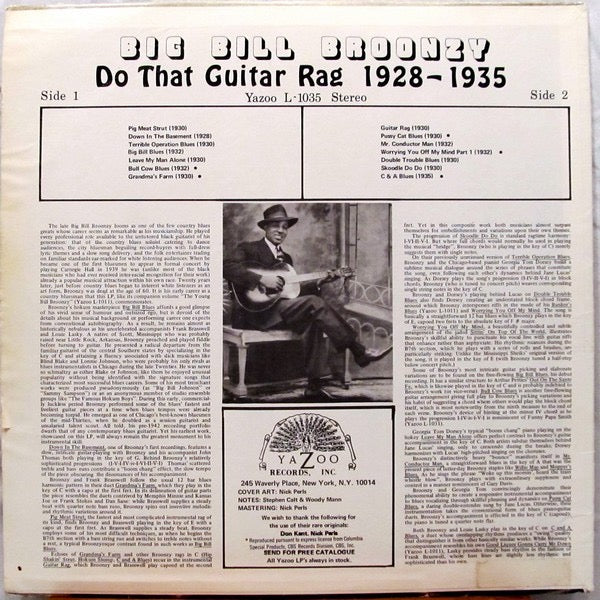 BIG BILL BROONZY, Do That Guitar Rag: 1928 - 1935 (Yazoo; L-1035, US 1973) LP VG+/VG - Image 2