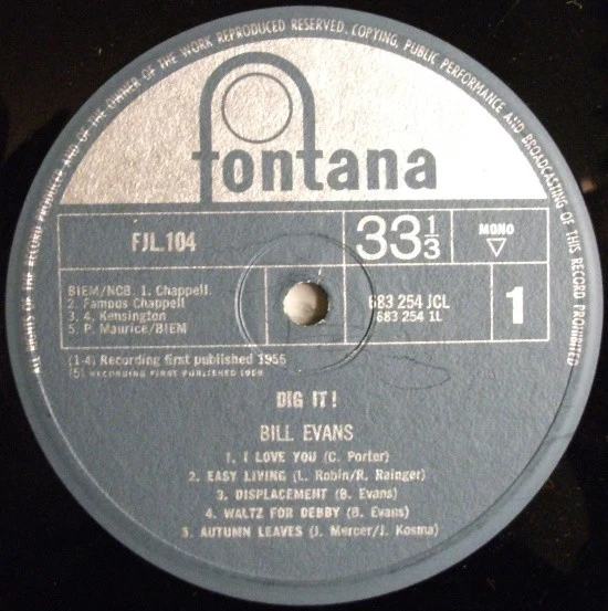 BILL EVANS, Dig It! (Fontana; FJL.104, UK 1964, Laminated Pasteback Sleeve, Mono) LP VG/VG - Image 3