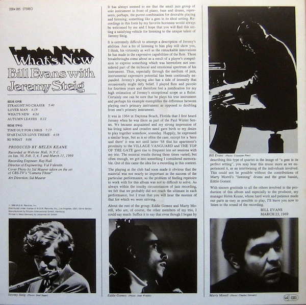 BILL EVANS & JEREMY STEIG, What's New (Verve Records ; 2304 285, Germany 1980s Reissue) LP G+/VG+ - Image 2
