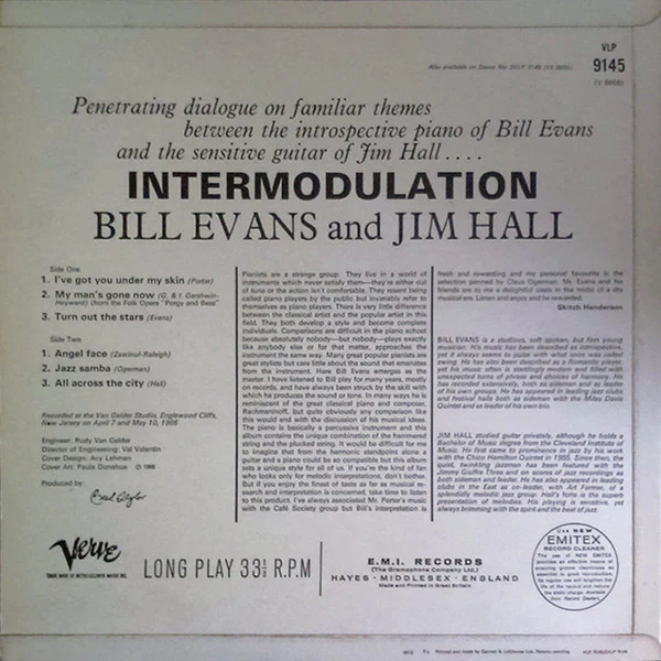 BILL EVANS, JIM HALL, Intermodulation (Verve Records; VLP 9145, UK 1966, Laminated Flipback Sleeve) LP VG/VG - Image 2