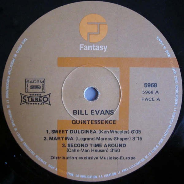 BILL EVANS, Quintessence (Fantasy; F-9529, US 1977) LP G+/VG - Image 3