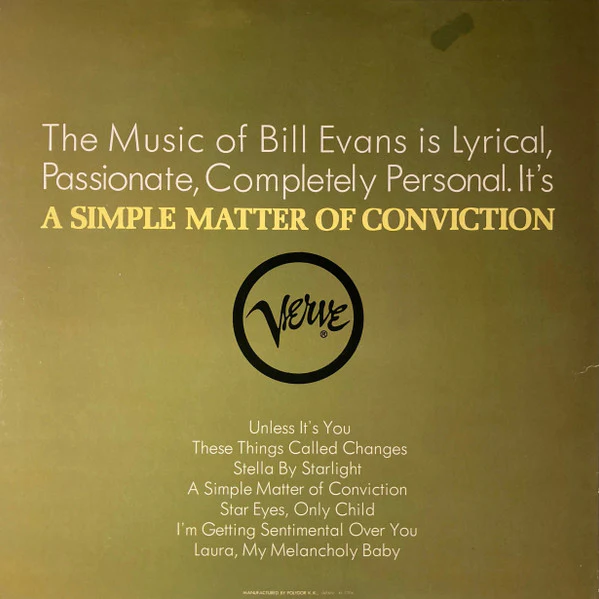 BILL EVANS, SHELLY MANNE, EDDIE GOMEZ, A Simple Matter Of Conviction (Verve Records; MV 2107, Japan 1975 Reissue, Gatefold, Stereo) LP VG/VG+ - Image 2