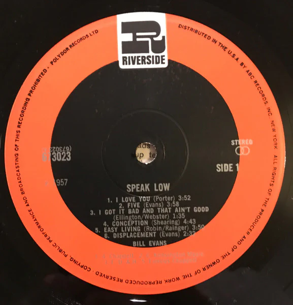 BILL EVANS, Speak Low (Riverside; 673 023, UK 1967 Reissue, Laminated Sleeve, Stereo - Reissue of New Jazz Conceptions) LP VG/VG+ - Image 3