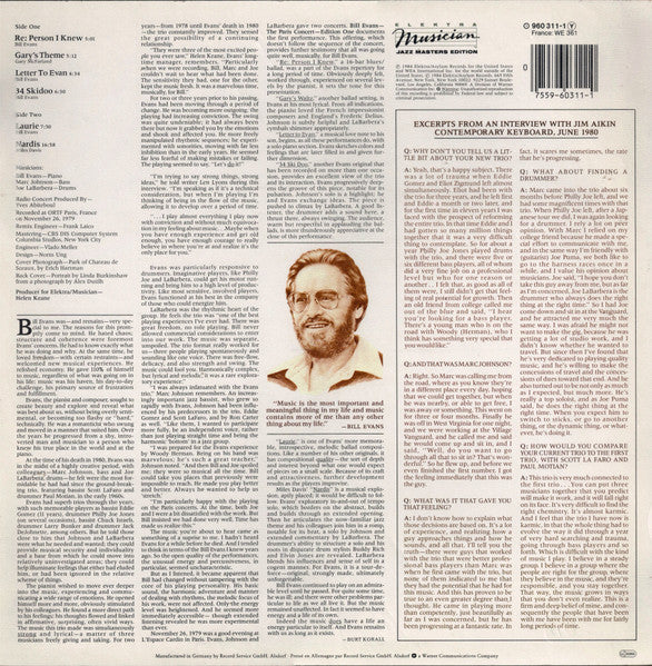 BILL EVANS, The Paris Concert (Edition Two) (Elektra Musician; 960 311-1, Europe 1980s Reissue, GEMA/BIEM on labels) LP G+/VG+ - Image 2