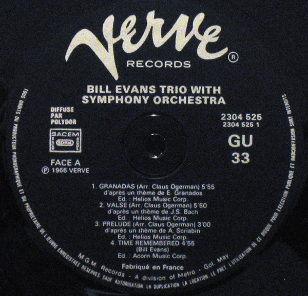 BILL EVANS TRIO, Bill Evans Trio With Symphony Orchestra (Verve Records; 2304 525, France , Gatefold, 340 Price Code) LP VG/VG - Image 3