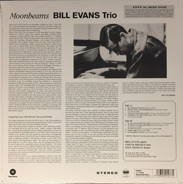 BILL EVANS TRIO, Moon Beams (Wax Time; LP771848, UK 2014 Reissue) LP NEW/NEW - Image 2