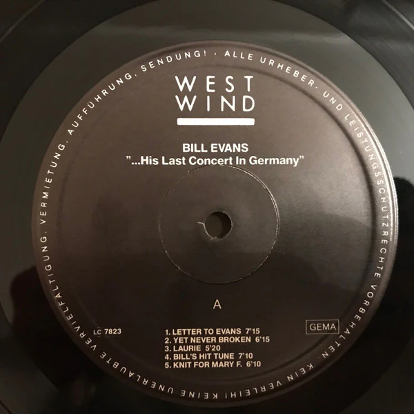 BILL EVANS WITH MARC JOHNSON & JOE LABARBERA, His Last Concert In Germany (West Wind Solid Black Label; 0022, Germany 1989) LP VG/VG - Image 3