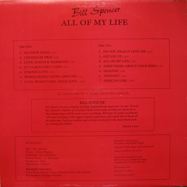 BILL SPENCER, All Of My Life (Olympic Records; ORL 4, UK 1987) LP VG/VG - Image 2