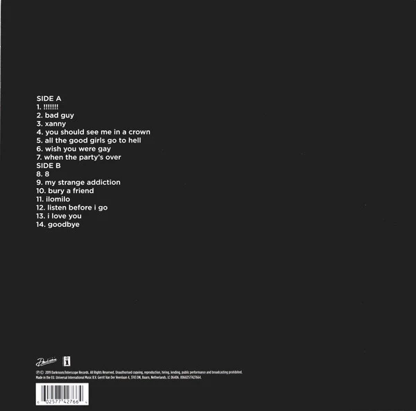 BILLIE EILISH, When We All Fall Asleep, Where Do We Go? (Interscope; 7742766, Europe 2019, Gatefold, Black Inner, Apricot vinyl) LP NEW/NEW - Image 2