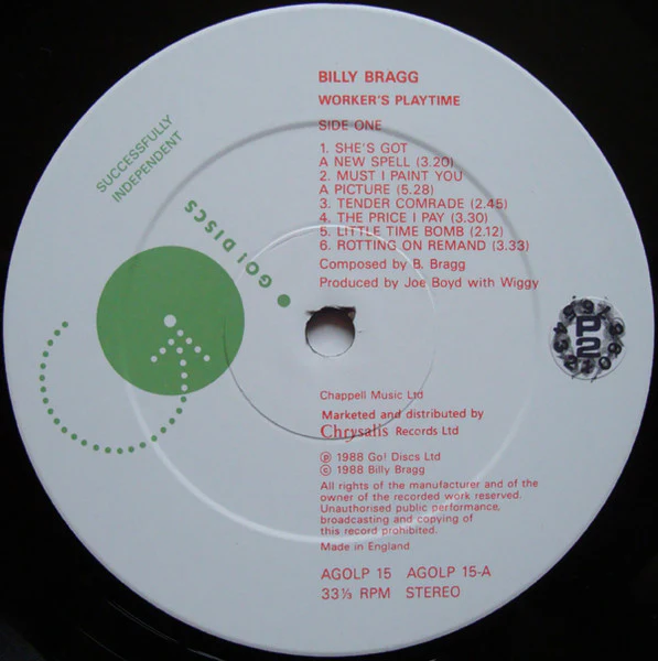 BILLY BRAGG, Workers Playtime (GO! Discs; AGOLP 15, UK 1988, Inner) LP VG/VG - Image 3