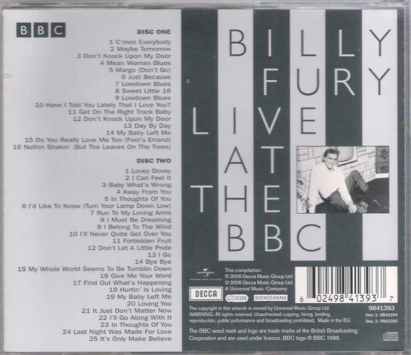 BILLY FURY, Billy Fury Live At The BBC (Decca; 9841393, UK 2006, Jewel Case, Booklet) 2xCD VG+/VG+ - Image 2