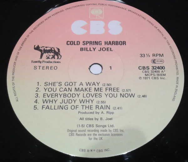 BILLY JOEL, Cold Spring Harbor (CBS Sunburst; CBS 32400, Europe 1983 Reissue) LP VG/VG - Image 3