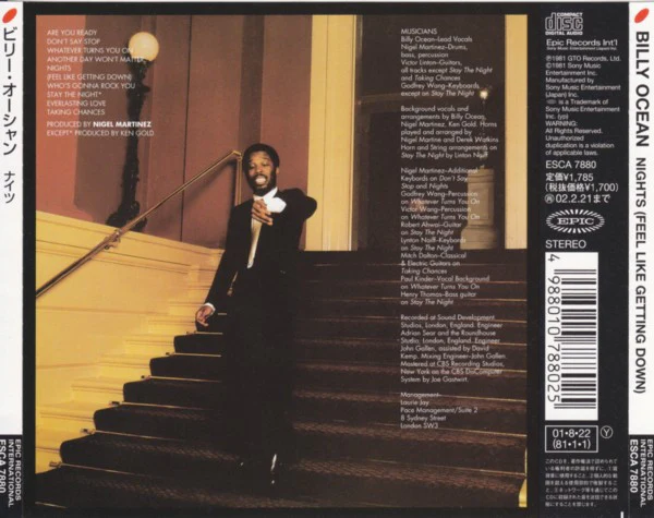 BILLY OCEAN, Nights (Feel Like Getting Down) (Epic; ESCA 7880, Japan 2001 Reissue, With Obi) CD VG+/EX - Image 2
