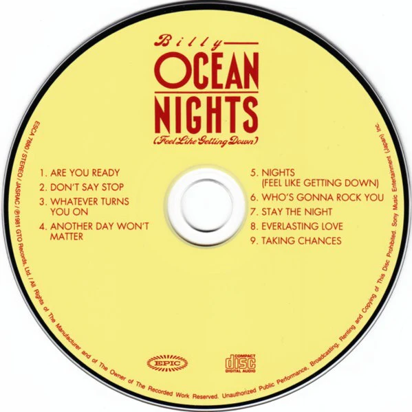 BILLY OCEAN, Nights (Feel Like Getting Down) (Epic; ESCA 7880, Japan 2001 Reissue, With Obi) CD VG+/EX - Image 3