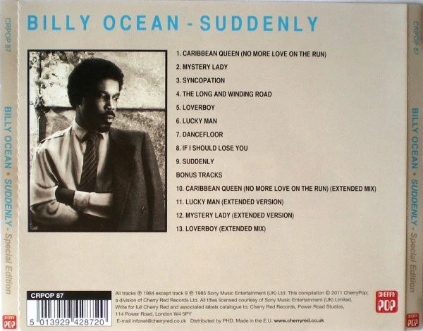 BILLY OCEAN, Suddenly (Cherry Pop ; CRPOP 87, Europe 2011 Reissue, Jewel Case) CD VG+/VG+ - Image 2