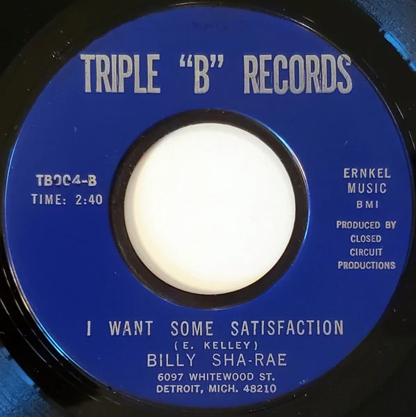 BILLY SHA-RAE, Let's Do It Again / I Want Some Satisfaction (Triple 'B' Records; TB 004, US 1970, Plain Sleeve) 7" /VG+ - Image 2