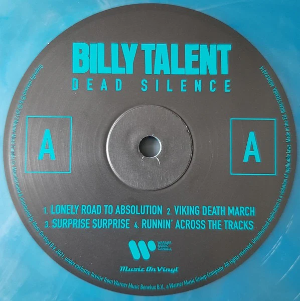 BILLY TALENT, Dead Silence (Warner Music Canada; MOVLP2814, Europe 2021 Reissue, Numbered Triple Gatefold, Insert, Print, Blue [Solid Blue] With Crystal Clear And Solid Silver Mixed [Crystal 2xLP VG/VG+ - Image 3