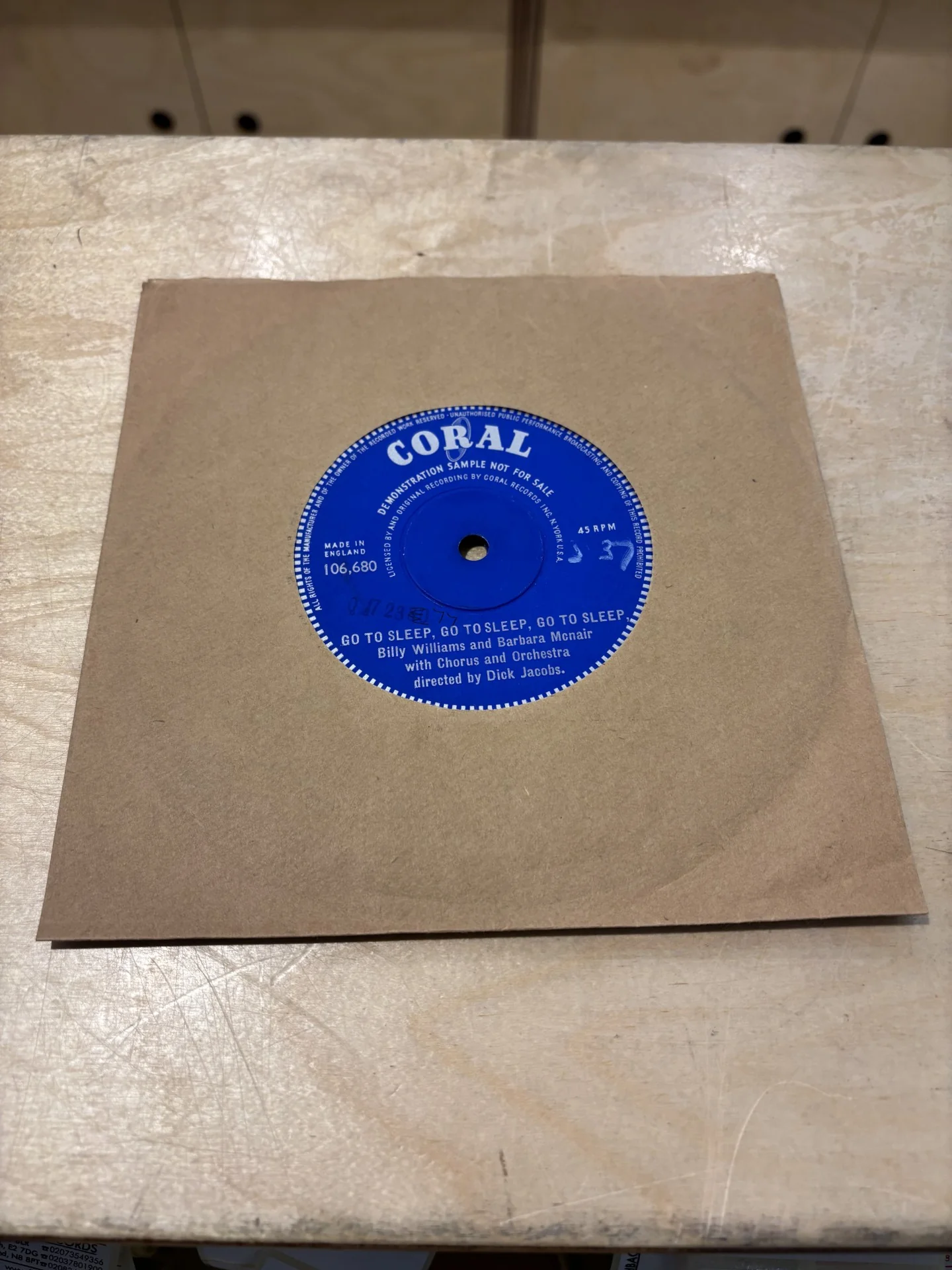 BILLY WILLIAMS & BARBARA MCNAIR, Telephone Conversation / Go To Sleep, Go To Sleep, Go To Sleep (Coral; 106,680, UK 1959, DEMONSTRATION SAMPLE NOT FOR SALE., Single Sided, Solid Centres) 2x7" /VG+ - Image 2
