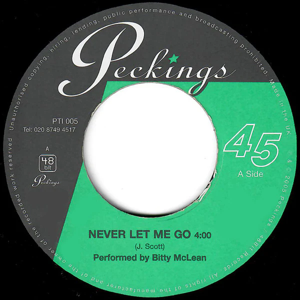 BITTY MCLEAN / JERICHO HORN SECTION, Never Let Me Go / Fully Loaded (Peckings Records; PTI 005, UK 2005) 7" /VG+