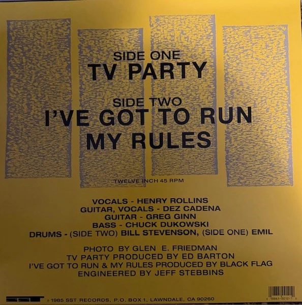 BLACK FLAG, TV Party (SST Records; SST 012, US Reissue, Picture Sleeve) 12" NEW/NEW - Image 2