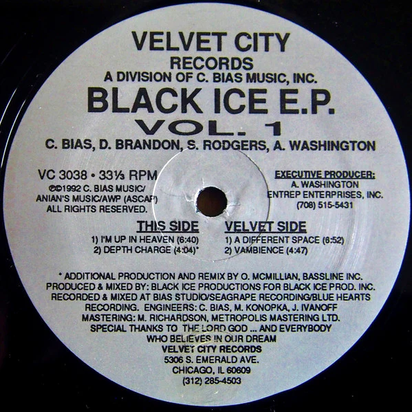 BLACK ICE, Black Ice E.P. Vol. 1 (Velvet City Records; VC 3038, US 1992) 12" /VG
