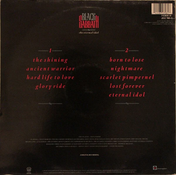 BLACK SABBATH, The Eternal Idol (Vertigo; VERH 51, UK 1987, Inner) LP VG+/VG+