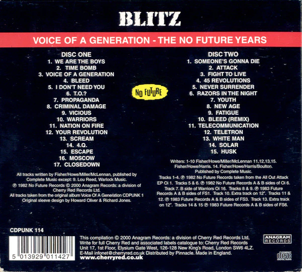 BLITZ, Voice Of A Generation - The No Future Years (Anagram Records; CDPUNK 114, UK 2000, Digipak) 2xCD VG+/VG+ - Image 2