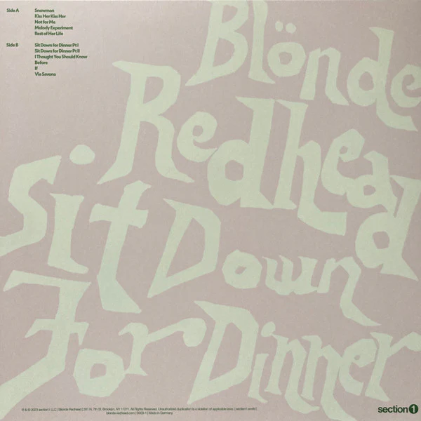 BLONDE REDHEAD, Sit Down For Dinner (section 1; S003-1, US 2023, Inner, Black Vinyl) LP VG+/EX - Image 2