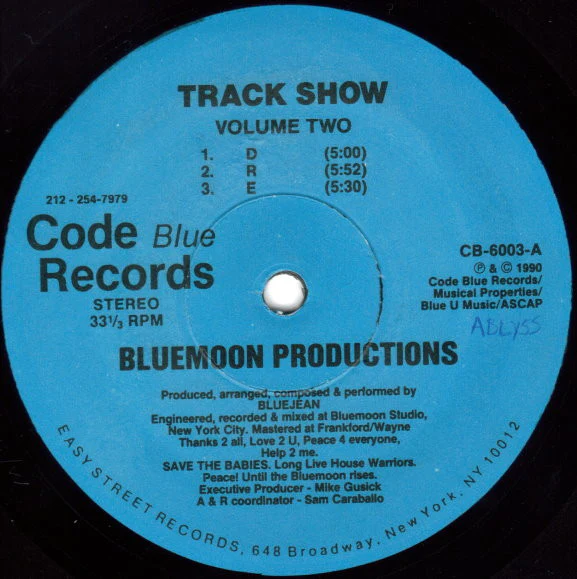 BLUEMOON PRODUCTIONS, Track Show (Volume Two) (Code Blue Records; CB-6003, US 1990, Plain Sleeve) 12" /VG