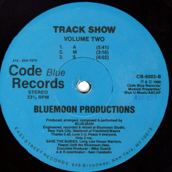 BLUEMOON PRODUCTIONS, Track Show (Volume Two) (Code Blue Records; CB-6003, US 1990, Plain Sleeve) 12" /VG - Image 2