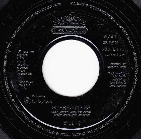 BLUR, Stereotypes (Food Large Centre; FOODLH 73, UK 1996, Jukebox) 7" /G+