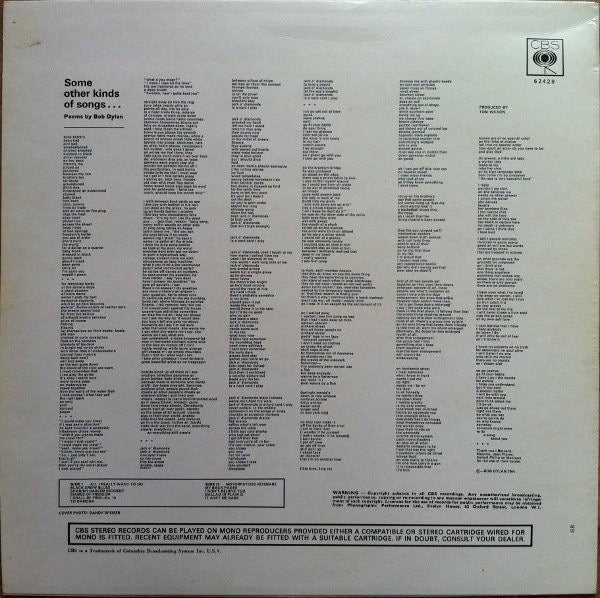 BOB DYLAN, Another Side Of Bob Dylan (CBS Orange (33 1/3 On Label); 62429, UK 1968, Laminated Front Sleeve, Stereo Text at Bottom of Rear Sleeve, No Printing Credit) LP VG+/VG+ - Image 2