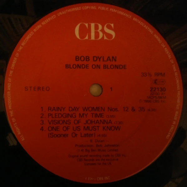 BOB DYLAN, Blonde on Blonde (CBS Red Label; 22130, UK 1980s Reissue, Gatefold) 2xLP VG/VG - Image 3