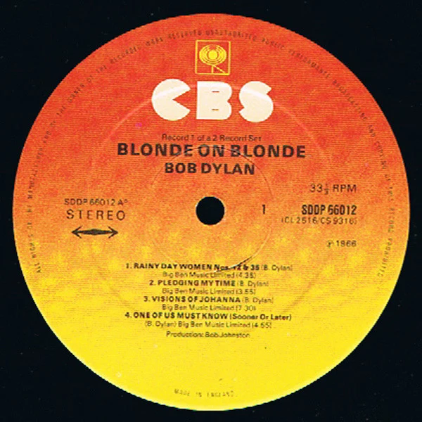 BOB DYLAN, Blonde on Blonde (CBS; 66012, UK 1975 Reissue, Gatefold, Stereo) 2xLP VG+/VG+ - Image 3