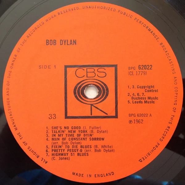BOB DYLAN, Bob Dylan (CBS Orange (33 on Label); BPG 62022, UK 1964 Reissue, Laminated Flipback Sleeve, Mono) LP VG/G - Image 3
