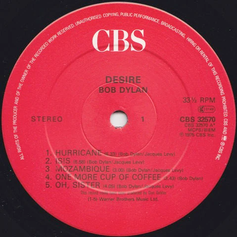 BOB DYLAN, Desire (CBS Red Label; 32570, UK 1985 Reissue, Nice Price Inner) LP VG+/VG+ - Image 2