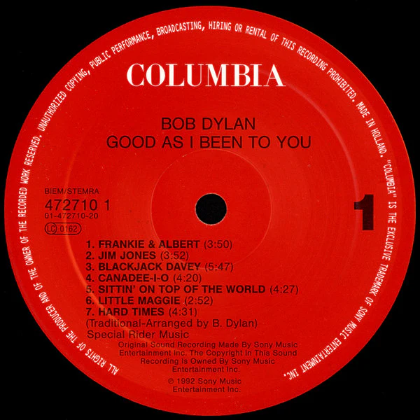 BOB DYLAN, Good As I Been To You (Columbia; 472710, Europe 1992) LP VG+/VG - Image 3
