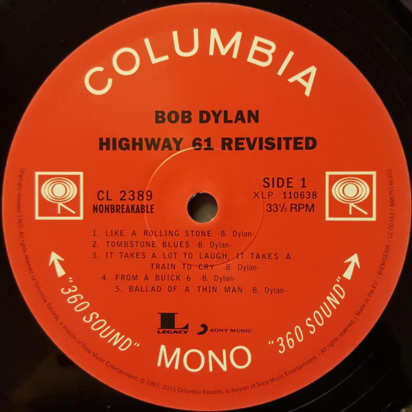 BOB DYLAN, Highway 61 Revisited (Legacy Vinyl; 88875146301, UK 2015 Reissue, 180 Gram Vinyl, Mono) LP NEW/NEW - Image 3