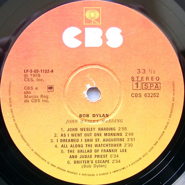 BOB DYLAN, John Wesley Harding (CBS; 63252, Portugal 1979 Reissue, Glossy Sleeve) LP VG/VG - Image 3